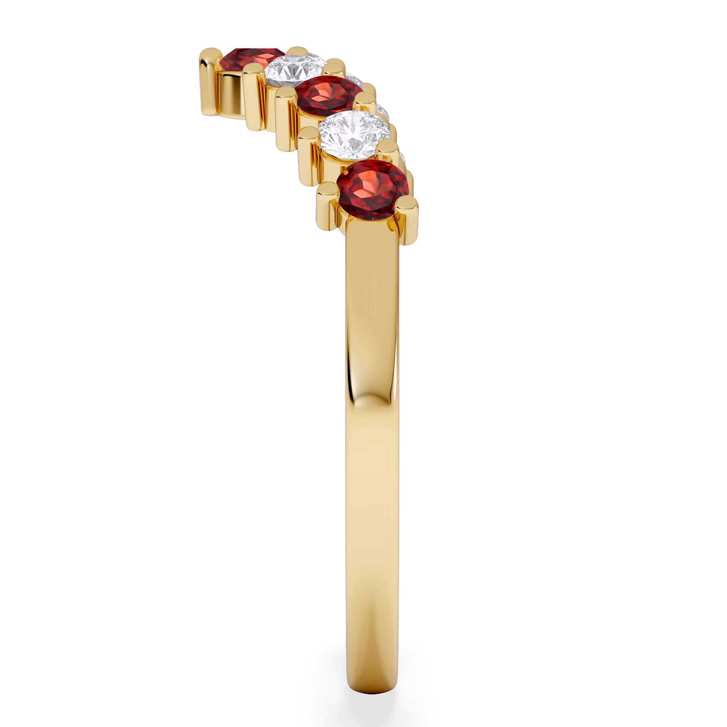 Garnet and Lab Diamond Wishbone Ring in 9K Yellow Gold